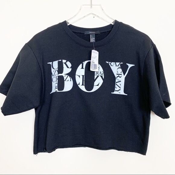 FOREVER 21 Boy Crazy Cropped Sweatshirt, Small - Picture 1 of 8